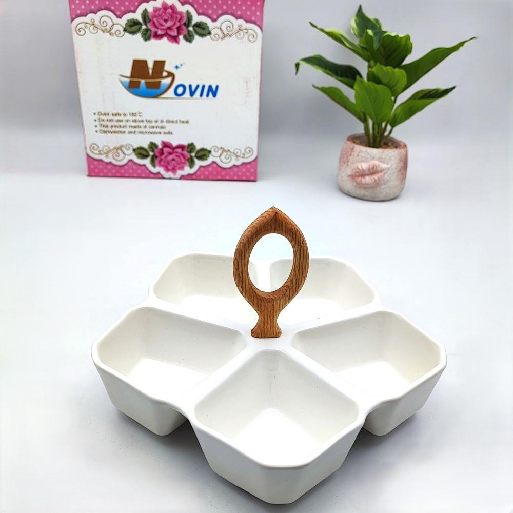 اردوخوری سرامیکی دسته چوبی 5خانه