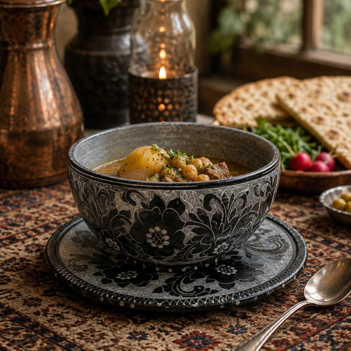 کاسه و بشقاب سنگی طرح رز
