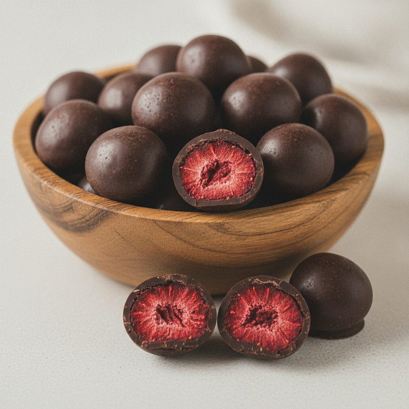 دراژه شکلات تلخ با مغز میوه توتفرنگی - 80 گرم
