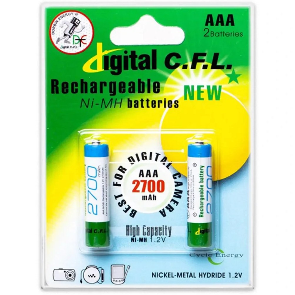 باتری نیم قلمی شارژی digital C F L AAA 2700 MAh (بسته 2عددی)