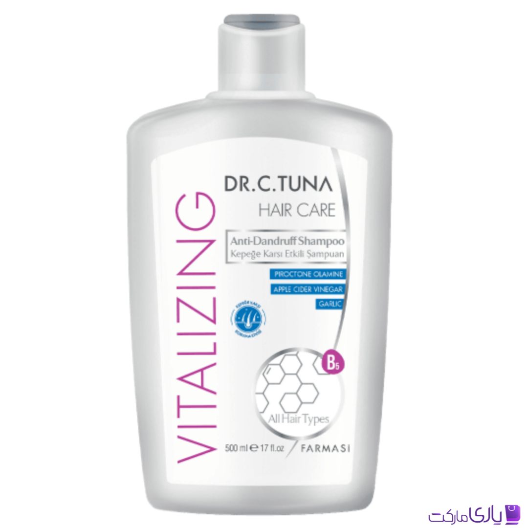 شامپو ضد شوره دکتر سی تونا فارماسی مدل Vitalizing حاوی سیر و سرکه سیب حجم 500 میل