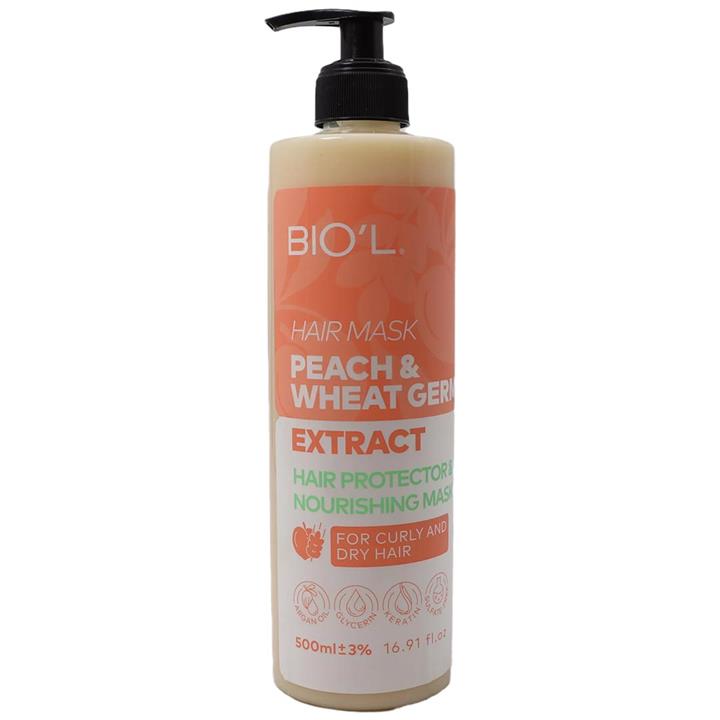 ماسک مو هلو و جوانه گندم بیول مناسب موهای خشک و فر 500 میلی لیتر Biol Peach And Wheat Germ For Curly And Dry Hair Mas...