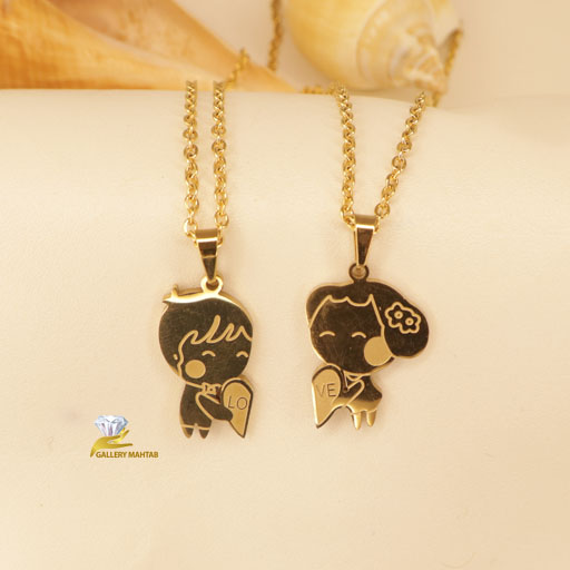 گالری مهتاب ست گردنبند عاشقانه استیل دختر و پسر مدل Love Heart