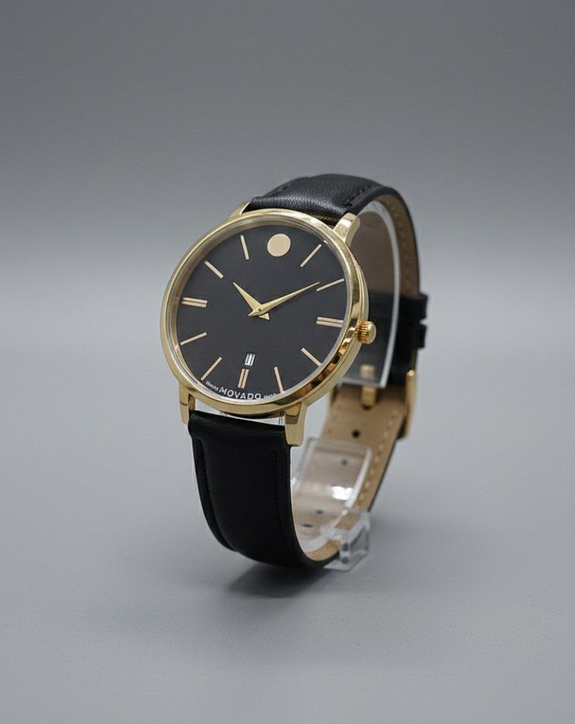 ☑️Movado ♤مردونه مووادو دارای روزشمار مدل کلاسیک قفل کمربندی موتورکوارتز بندچرمی