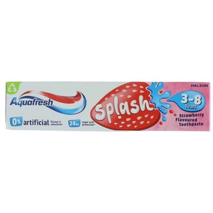 خمیر دندان کودک آکوافرش مدل Splash با طعم توت فرنگی حجم 50 میل