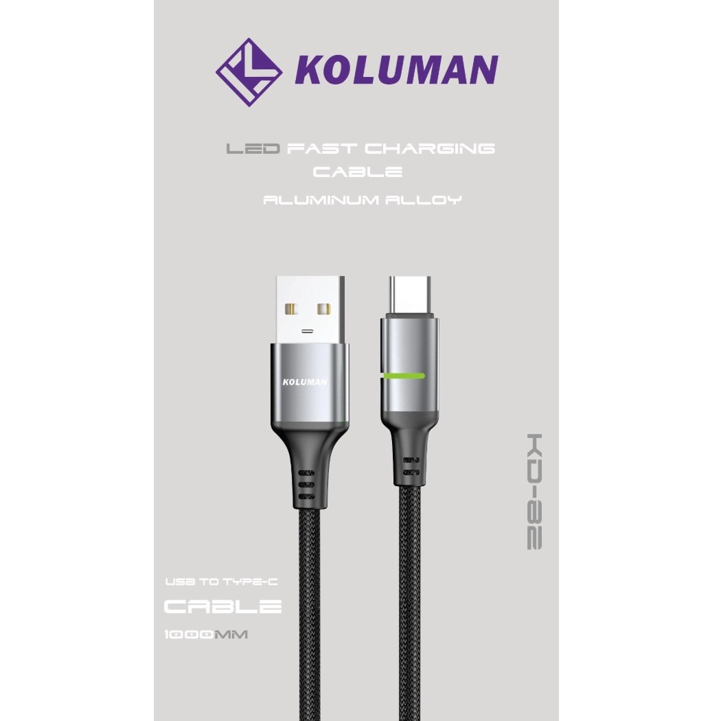 کابل فست شارژ و دیتا USB به Type-C کلومن مدل KOLUMAN KD-82 همراه با نمایشگر LED و روکش بافت دار طول 1 متر