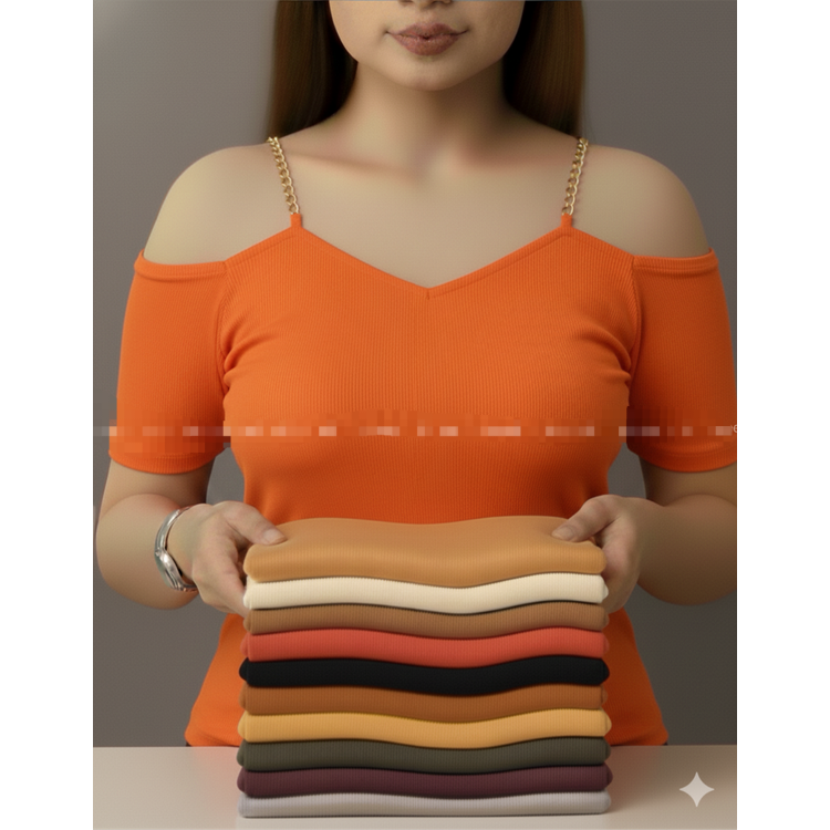 تیشرت زنانه مدل سرشانه لخت بند زنجیری