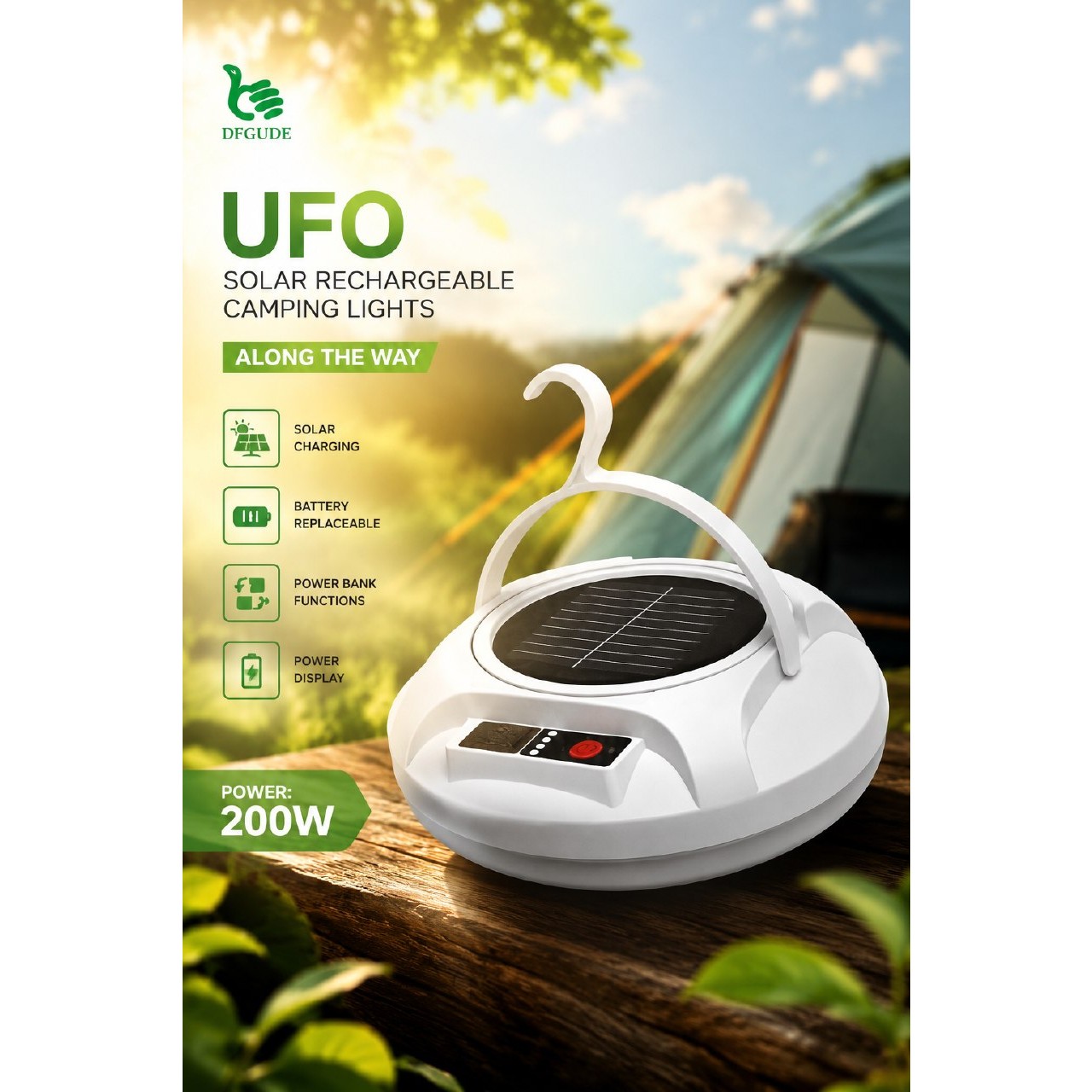 چراغ اضطراری و خورشیدی 200 وات مدل UFO دی پی گاد ( DP-K6-160 ) روشنایی فوق العاده