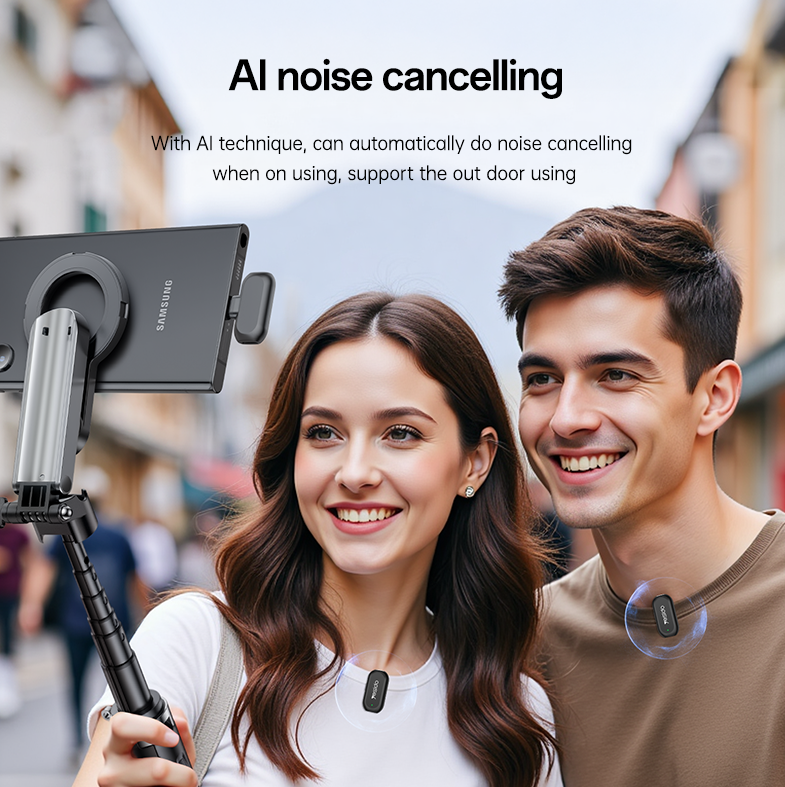 میکروفون یقهای بیسیم یسیدو KR22 تایپسی (Type-C) با برد 50 متر، حذف نویز AI، تأخیر 25ms و اتصال 2.4G
