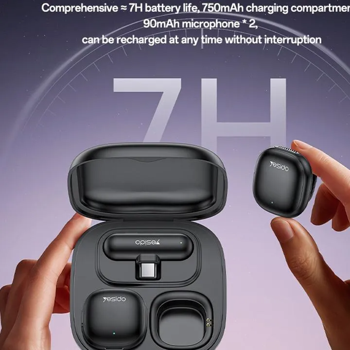 میکروفون یقهای بیسیم یسیدو KR21 تایپسی (Type-C) با حذف نویز AI، تأخیر 25ms، برد 2.4GHz و کیس شارژ 750mAh