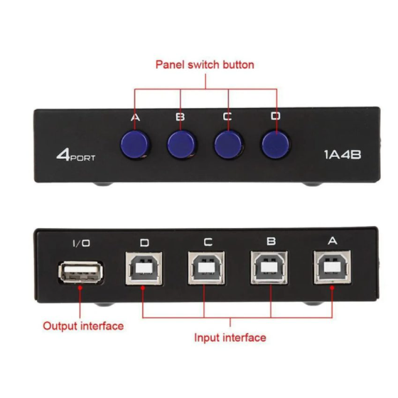 هاب سوئیچ 4 پورت پرینتر رویال مدل 1A4B ا Hub switch 4 port printer royal model 1A4B کد 1311