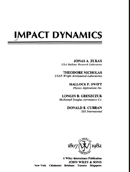 خرید و دانلود نسخه کامل کتاب Impact Dynamics BY Zukas – Pdf