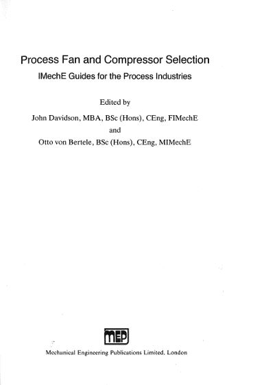 خرید و دانلود نسخه کامل کتاب Process Fan and Compressor Selection BY Davidson – Pdf