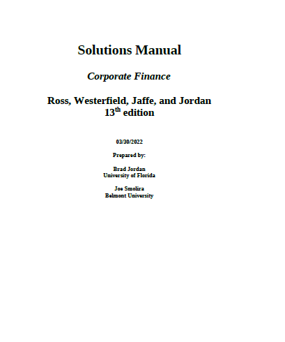 خرید و دانلود نسخه کامل کتاب [Solutions Manual] Corporate Finance (13th Edition) BY By Stephen Ross – Pdf