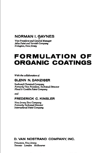 خرید و دانلود نسخه کامل کتاب Formulation of organic coatings [by] Norman I. Gaynes  with the collaboration of Glenn N. D