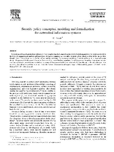 خرید و دانلود نسخه کامل کتاب Computer Communications 23 1716-1723 Security policy conceptual modeling and formalization