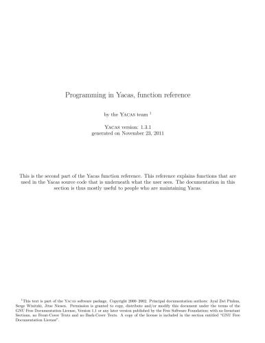 خرید و دانلود نسخه کامل کتاب Programming in Yacas  function reference. Part 2