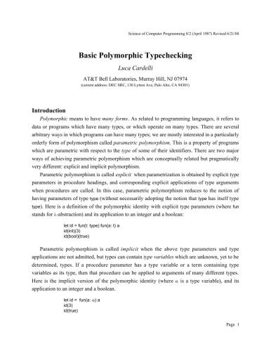 خرید و دانلود نسخه کامل کتاب Basic Polymorphic Typechecking