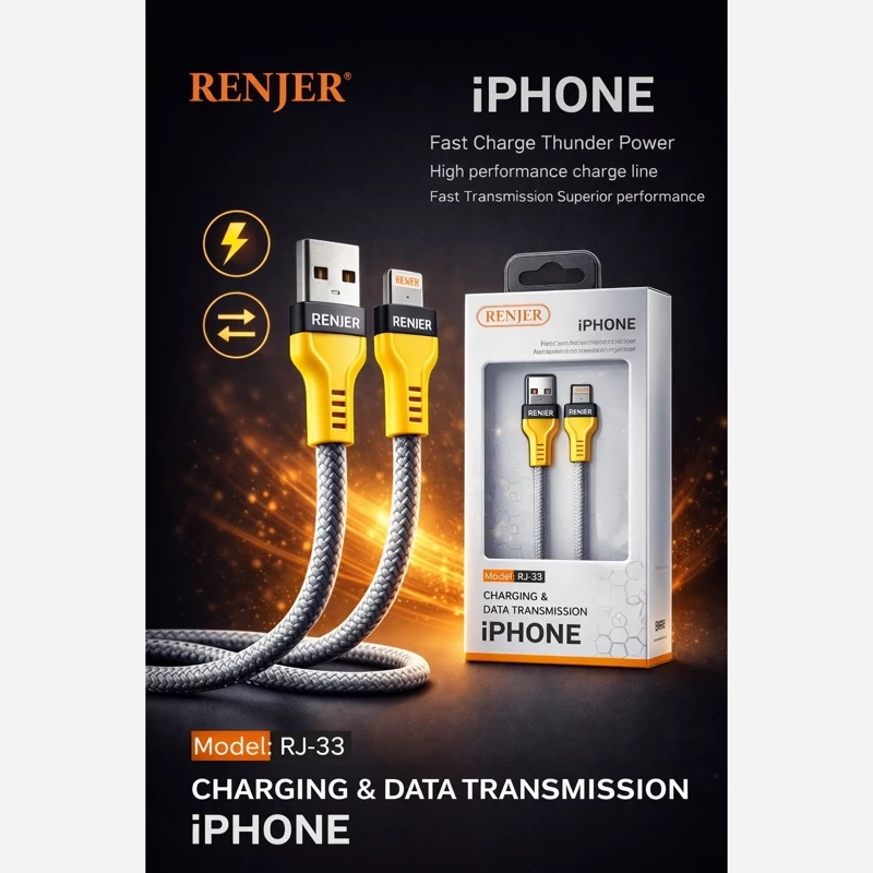 SA کابل شارژ آیفون روکش کنفی برند رنجر RJ33