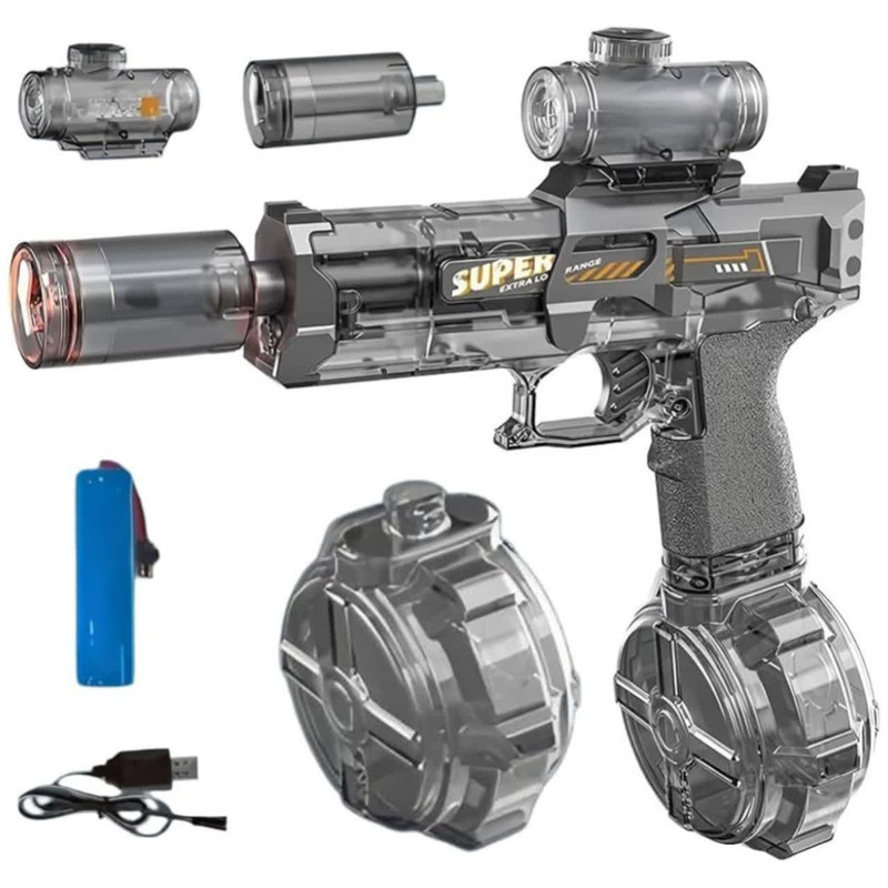 تفنگ آب پاش ناب سل مدل شارژی چراغدار مخزن دار کد ELECTRIC WATER GUN NAAB003 برای رده سنی نوجوان ارسال دیجی کالا