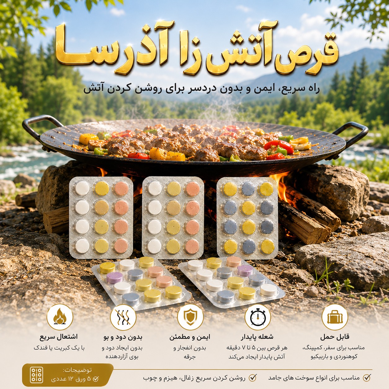 قرص اتش زا اذرسا (60 عددی) برای طبیعت