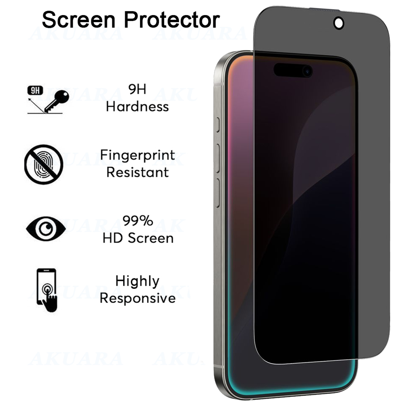 محافظ صفحه نمایش حریم شخصی آکوآرا مدل AKU pv1 مناسب برای گوشی موبایل اپل iPhone 16