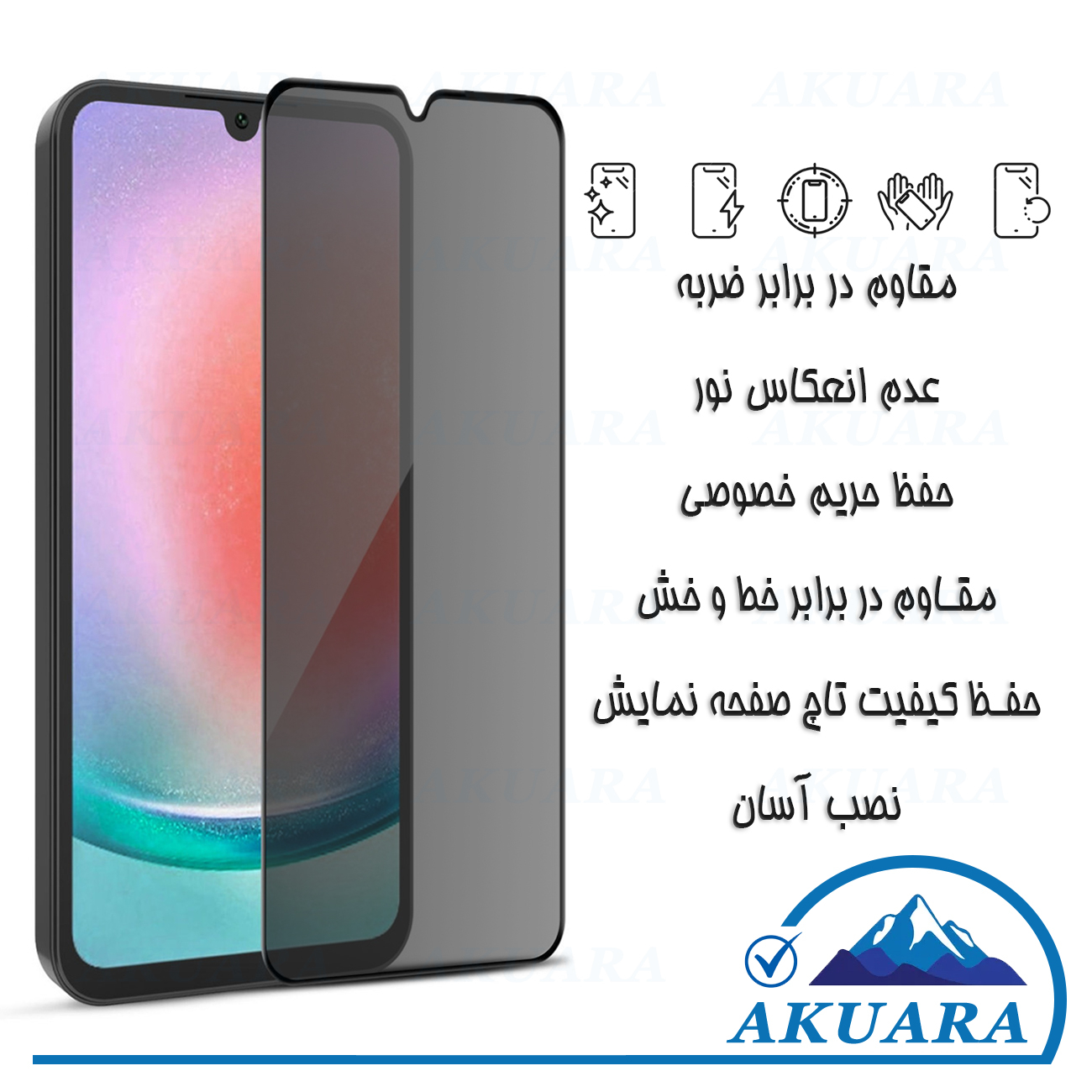محافظ صفحه نمایش حریم شخصی آکوآرا مدل PRV AKU مناسب برای گوشی موبایل سامسونگ Galaxy A24