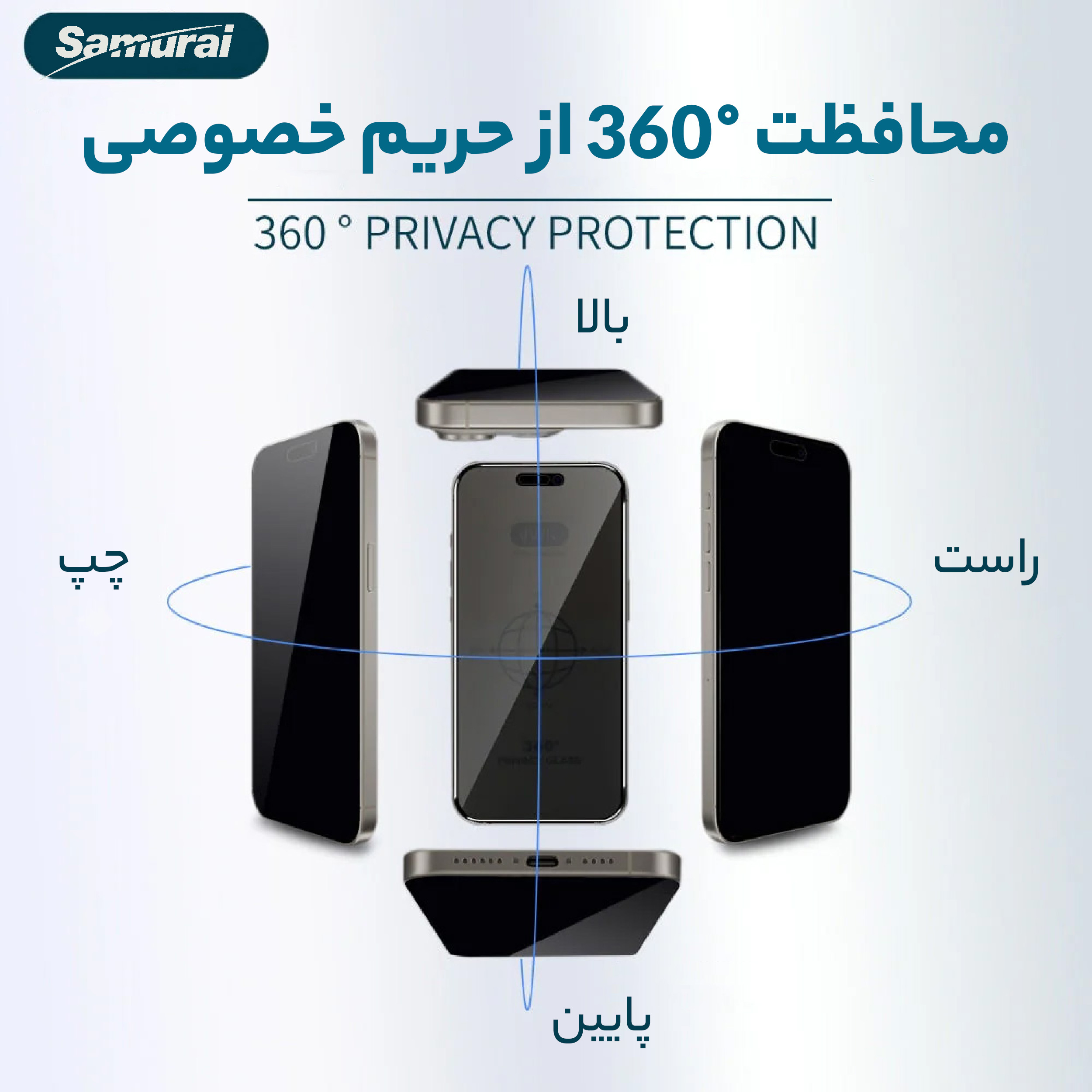 محافظ صفحه نمایش حریم شخصی سامورایی مدل Private 360 مناسب برای گوشی موبایل اپل iPhone 17 Pro Max