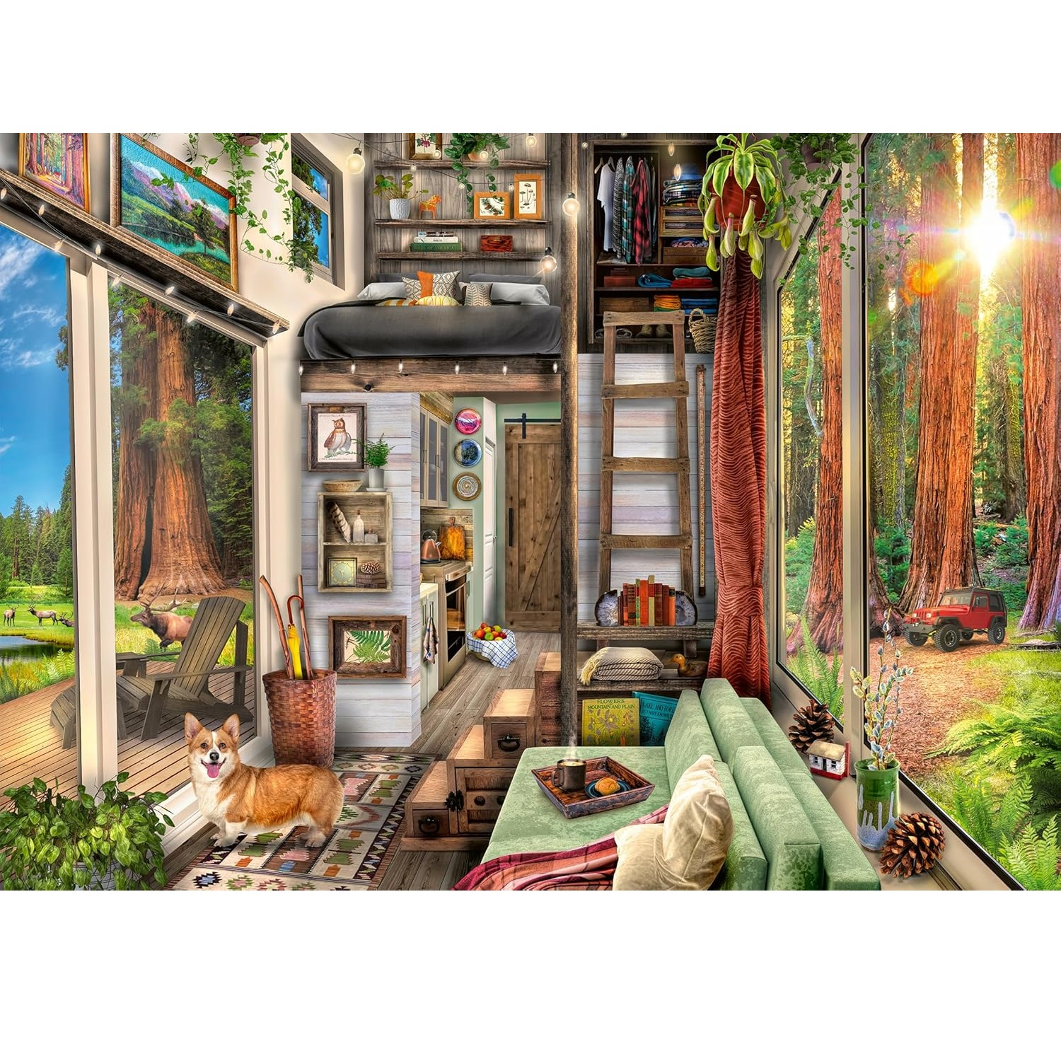 پازل 1000 تکه راونزبرگر مدل Redwood Forest Tiny House کد 12000634 مناسب برای 14 سال به بالا