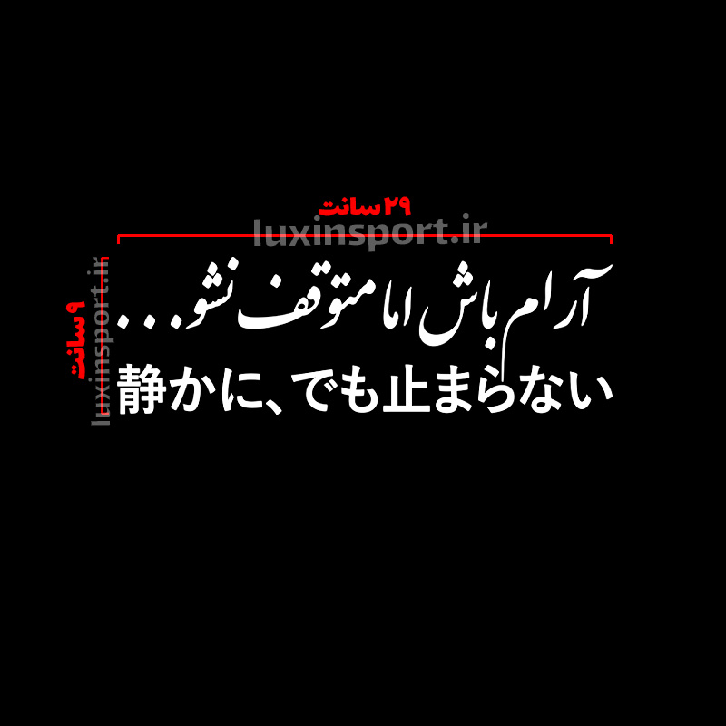 برچسب شیشه خودرو نوشته آرام باش اما متوقف نشو… ژاپنی – سفید – 29*9 سانت