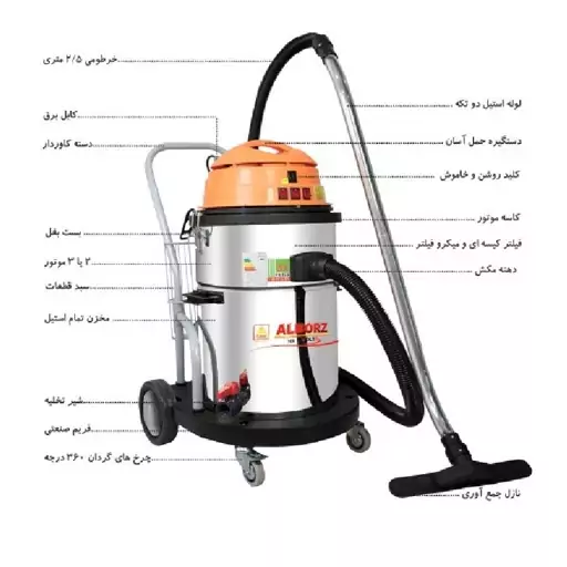 جاروبرقی صنعتی سازه البرز مدل WD 5000 سه موتوره آب و خاک