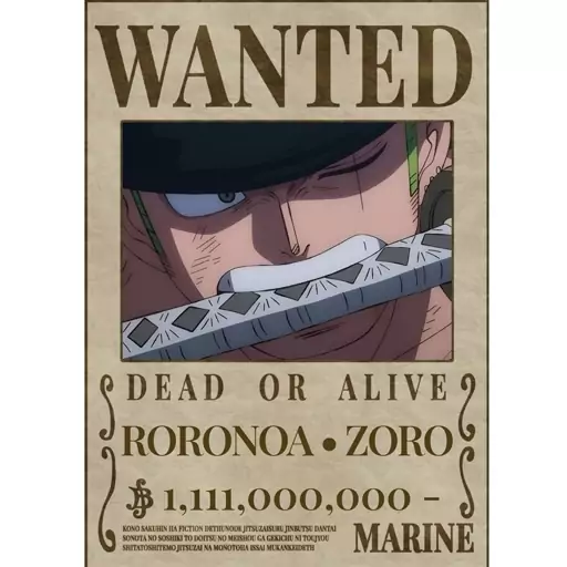 پوستر مدل تحت تعقیب انیمه وان پیس One piece  طرح رورونوا زورو Roronoa Zoro کد 27 