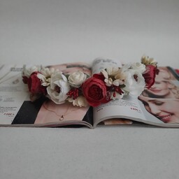 تاج گل سر عروس دیزاین کفشدوزک 7 گل مدل نسترن سفید،قرمز 