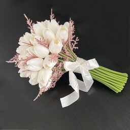 دسته گل لاله لمسی سفید با ترکیب صورتی 