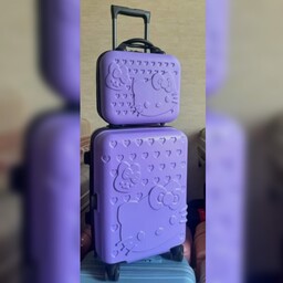 چمدان کودک دوتیکه همراه چمدان آرایشی طرح کیتی برجسته