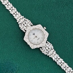 ساعت نقره زنانه صفحه گرد مدل  اِلیس تمام نقره با عیار 925،با دو سال گارانتی و کارت گارانتی و روکش طلا سفید