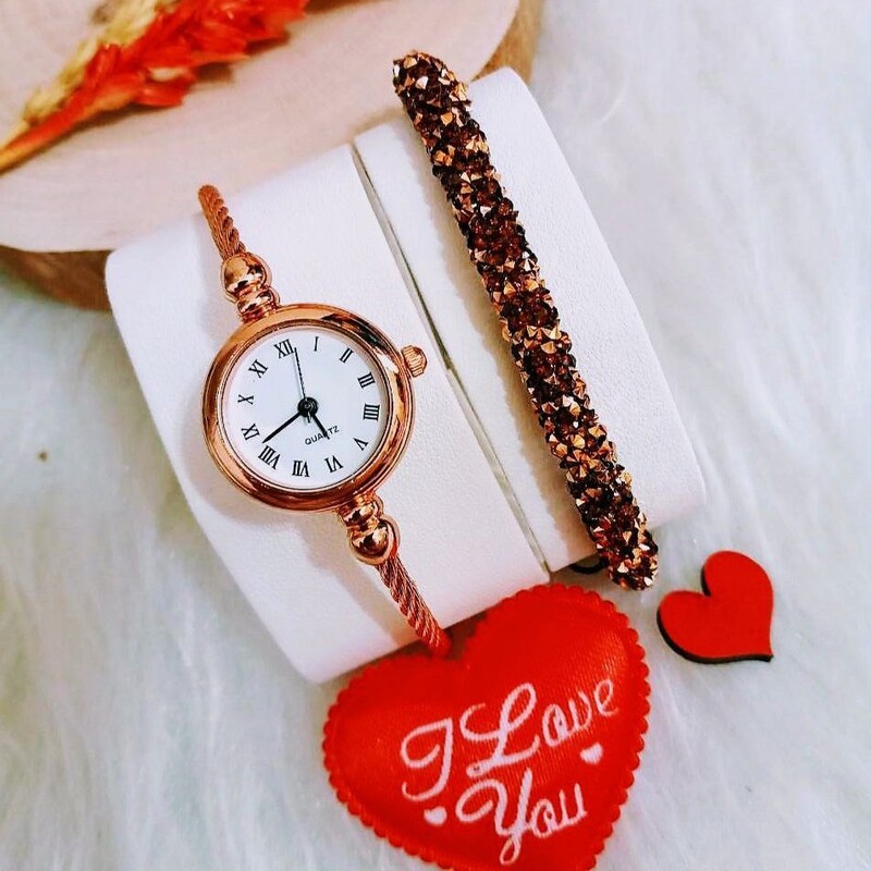 ساعت دخترانه و زنانه زیبا با دستبند هدیه