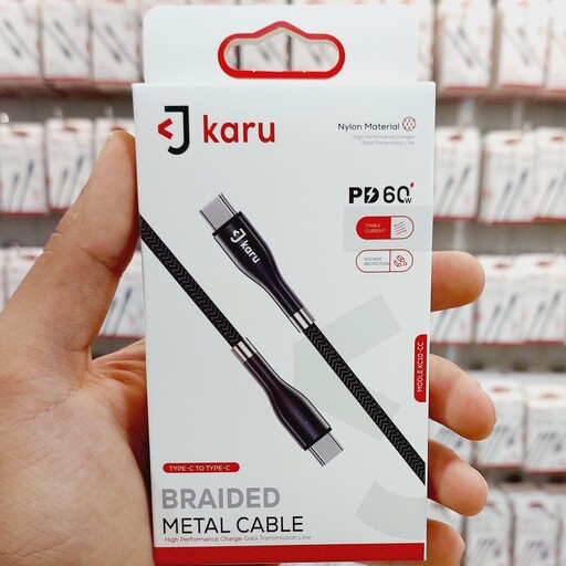 کابل کنفی 5آمپر تایپ سی به لایتنینگ   از برند کارو با 8 ماه گارانتی TYPE-C to TYPE-C Data Cable model  KARU KC10-CC