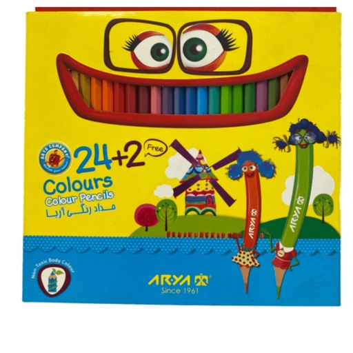 مداد رنگی 24 رنگ جعبه مقوایی آریا