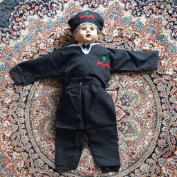 لباس سقایی  مشکی پیراهن شلوار سربند چفیه لباس علی اصغر 