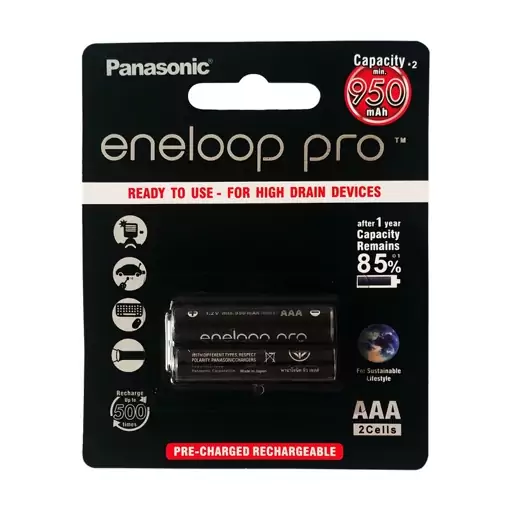 باتری نیم قلمی قابل شارژ پاناسونیک مدل eneloop pro-HR03 بسته دو عددی