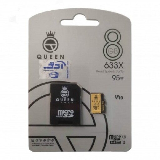 کارت حافظه Micro SD HC کوئین تک مدل A2-V30-633X کلاس 10 استاندارد UHS-l U3 سرعت 95MBps ظرفیت 8 گیگابایت به همراه آداپتور