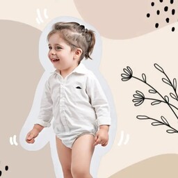 بادی سفید مجلسی  نوزادی مناسب6ماه تا24ماه پیراهن زیر دکمه نوزادی