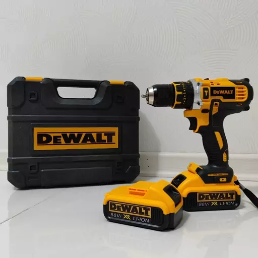 دریل شارژی چکشی دیوالت  88 ولت  Dewalt دو باطری پیچگوشتی شارژی 88 ولت دیوالت سه کاره همراه ساک و لوازم کامل