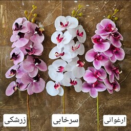 گل مصنوعی ارکیده لمسی 9 گل رگه دار شاخه بلند درجه یک (عالیجناب)