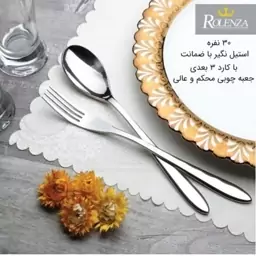 سرویس قاشق و چنگال استیل 155 پارچه رولنزا کد 42 با جعبه چوبی