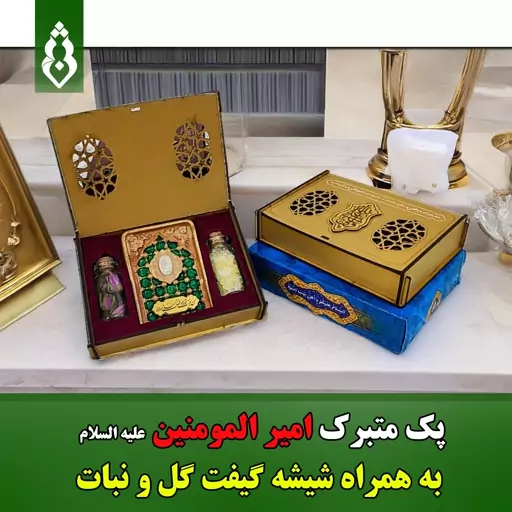 هدیه روز پدر سنگ نگین متبرک  حرم امیرالمومنین امام علی علیه السلام بر روی سفال و هنر دستی هدیه غدیری گیفت نبات و گل