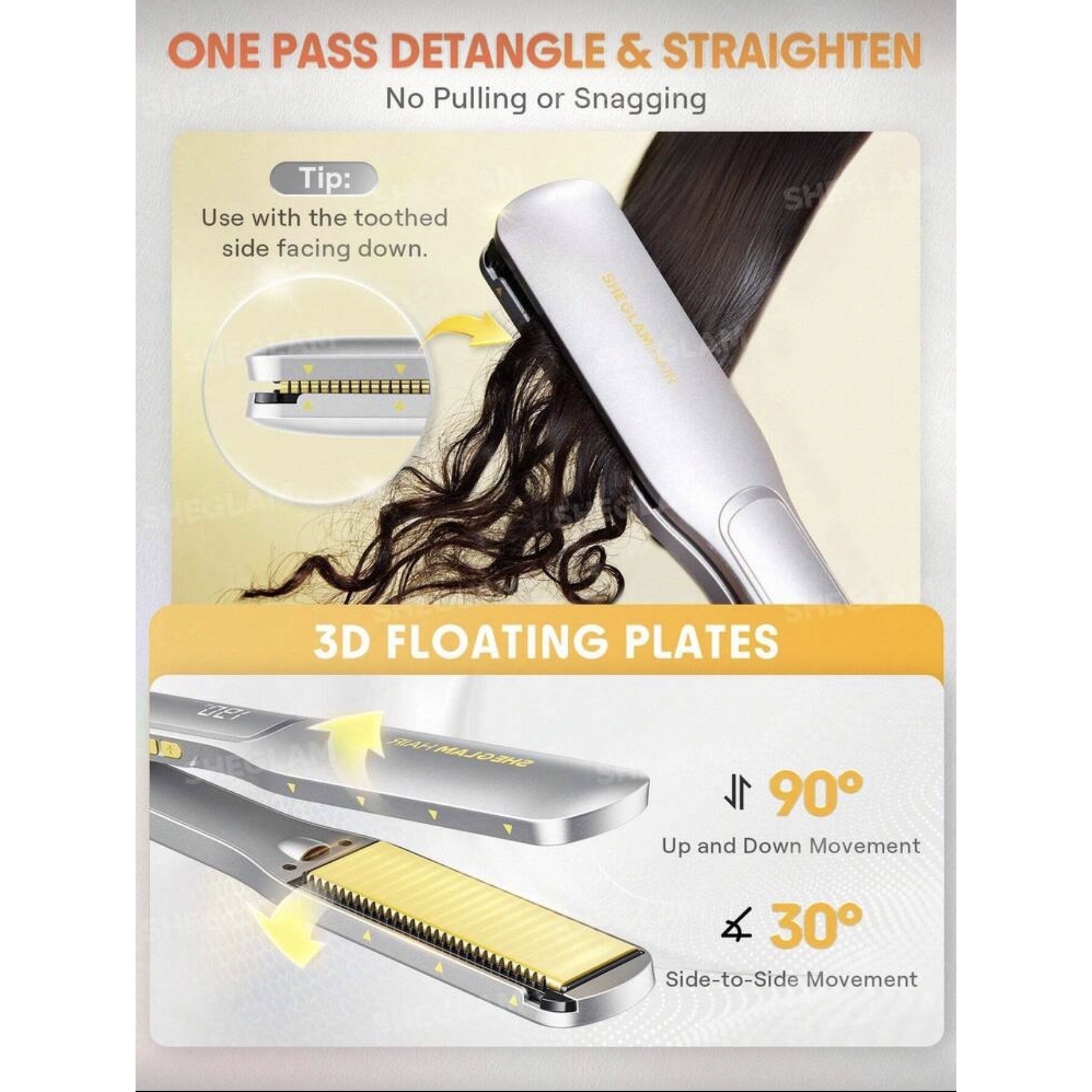 اتو مو صفحه پهن شانه دار شیگلم مدل sleek chic wide glide straightener