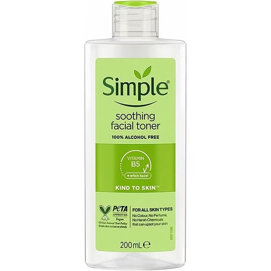 تونر تسکین دهنده و آبرسان سیمپل مدل Soothing Facial Toner مناسب انواع پوست 200 میلی لیتر