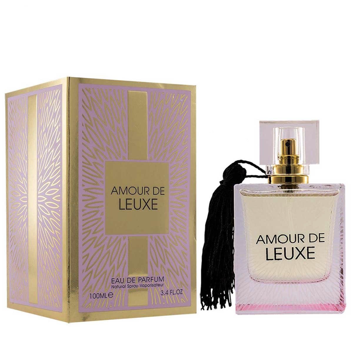 ادکلن زنانه فراگرنس ورد مدل AMOUR DE LEUXE صد میل (پلمپ نیست ) فقط یک پاف استفاده شده